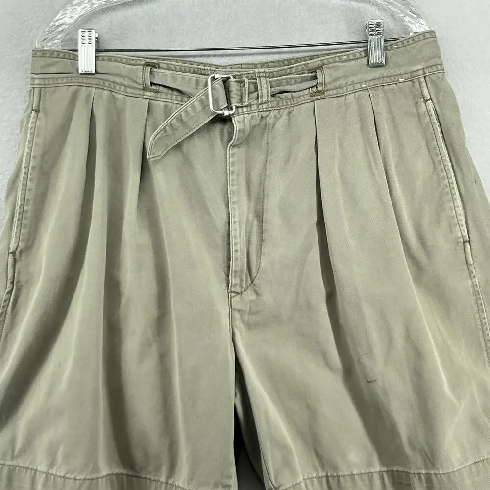 POLO RALPH LAUREN Shorts Mens 35 Military 8" Double Pleat Chino Belted Made USA - Picture 4 of 14